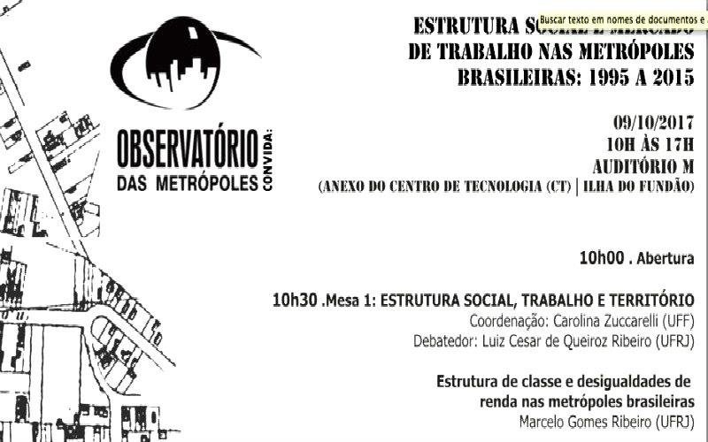 Seminário Estrutura Social nas Metrópoles Brasileiras