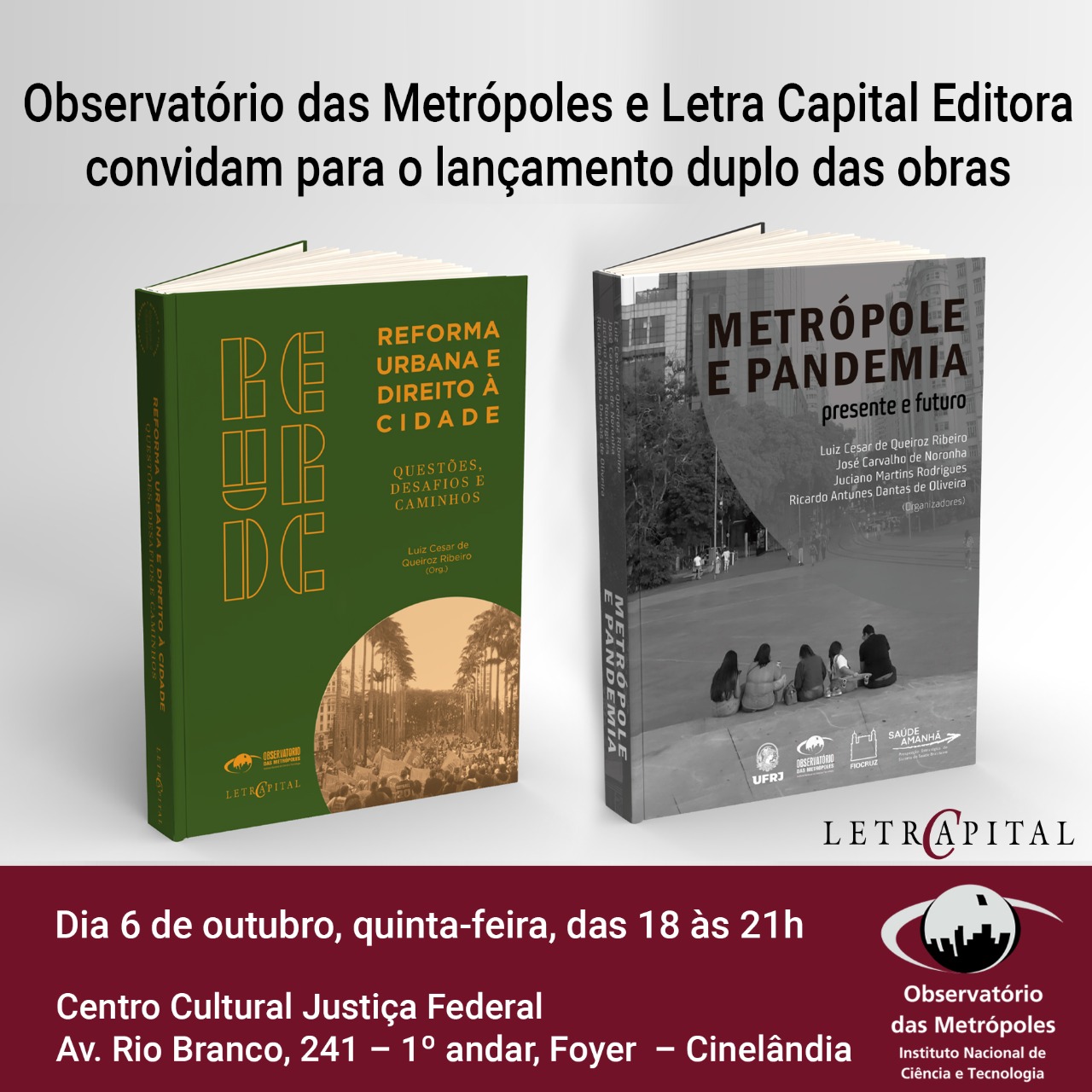 Lançamentos | Livro nacional do projeto “Reforma Urbana e Direito à Cidade” e “Metrópole e Pandemia”