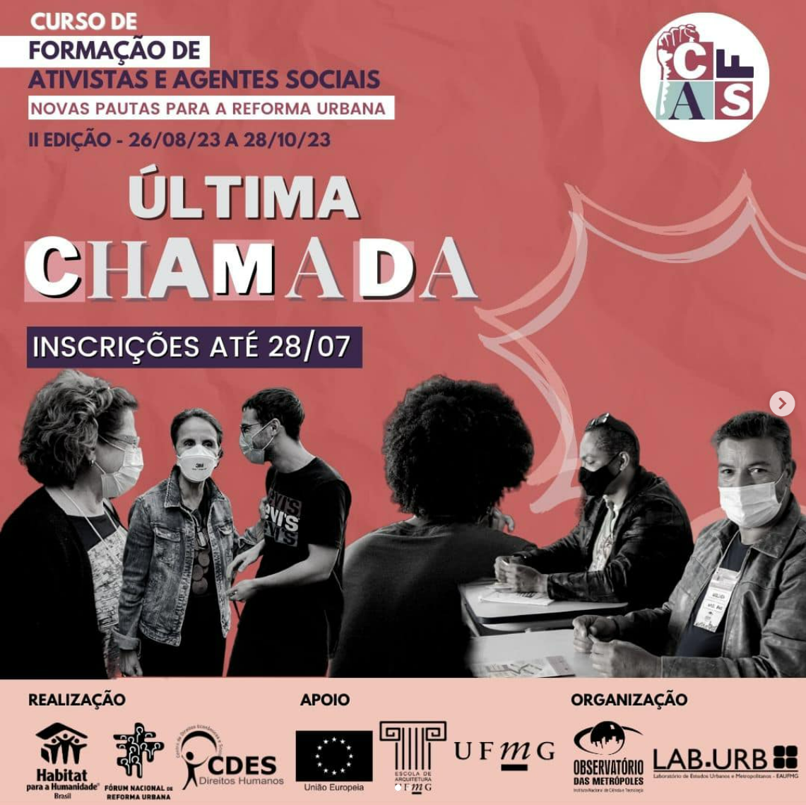 Curso de Formação para Ativistas e Agentes Sociais pela Reforma Urbana na RMBH