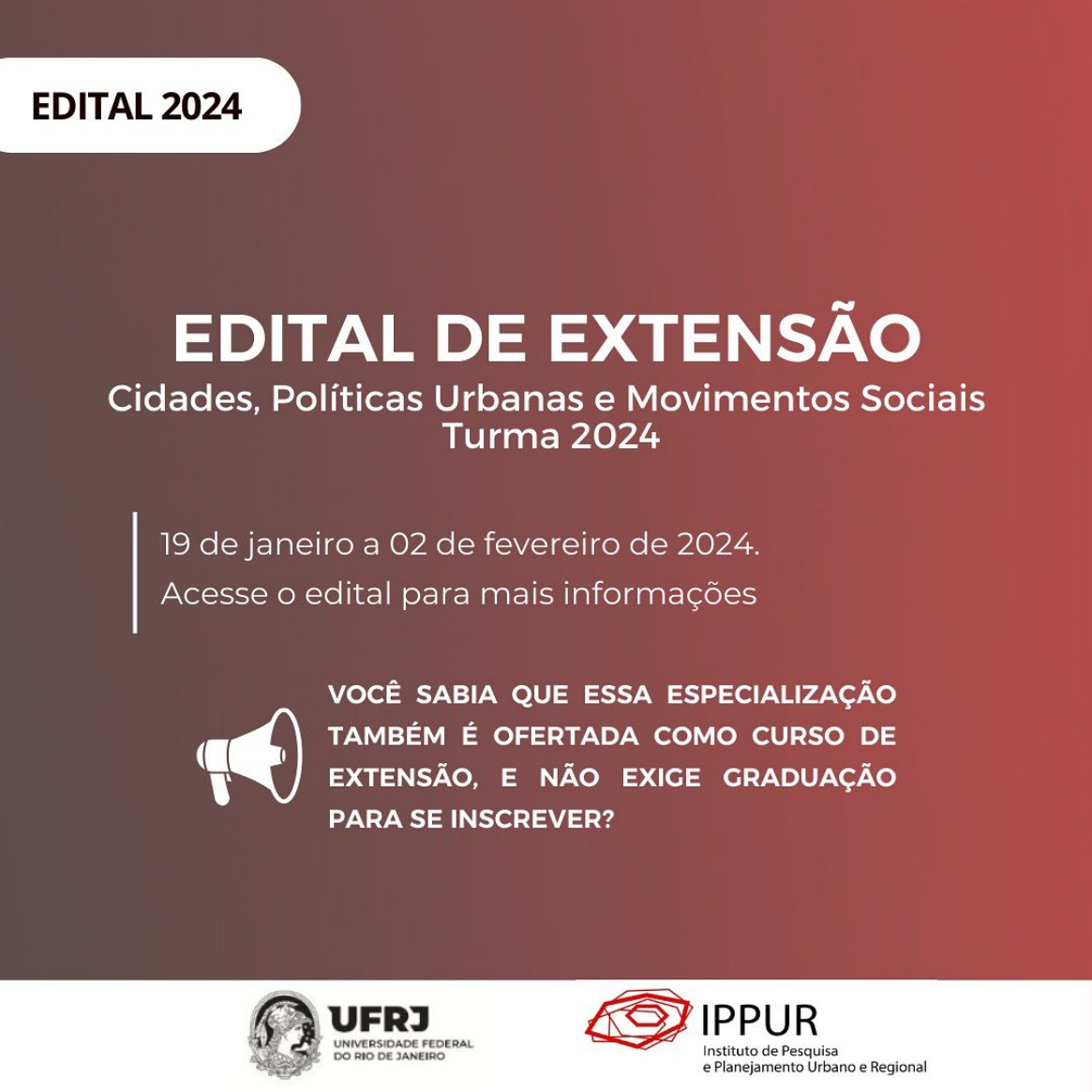 Curso de Extensão Cidade, Políticas Urbanas e Movimentos Sociais (IPPUR/UFRJ)
