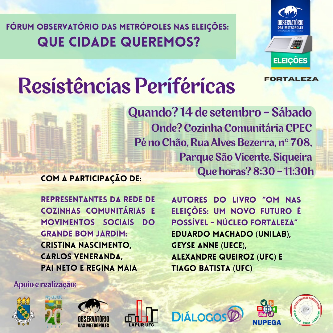 Núcleo Fortaleza promove o Fórum Local “Observatório das Metrópoles nas Eleições: que cidades queremos?”