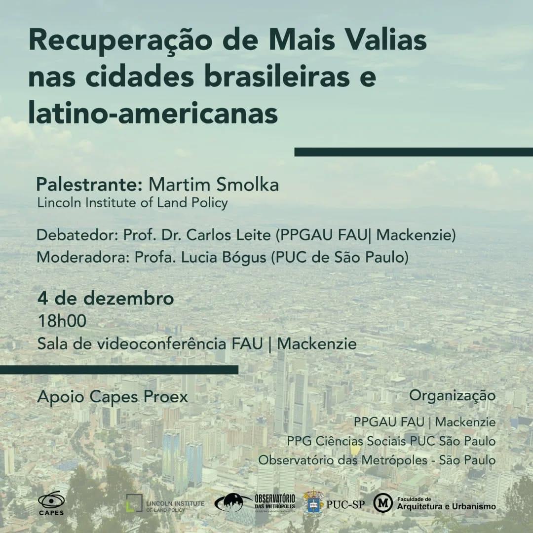 Núcleo São Paulo promove o debate “Recuperação de Mais-Valias nas cidades brasileiras e latino-americanas”