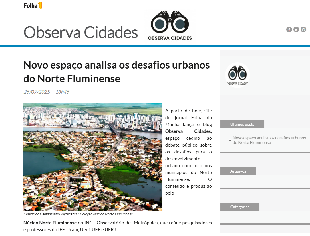 Observa Cidades: Novo espaço de incidência pública do Núcleo Norte Fluminense
